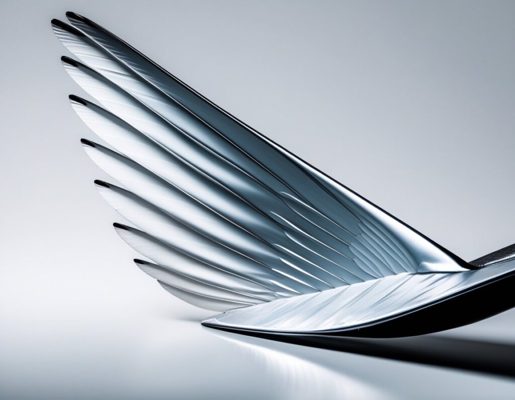 Close-up image of an acro wing showing its smooth, curved shape and detailed feather texture against a plain background.